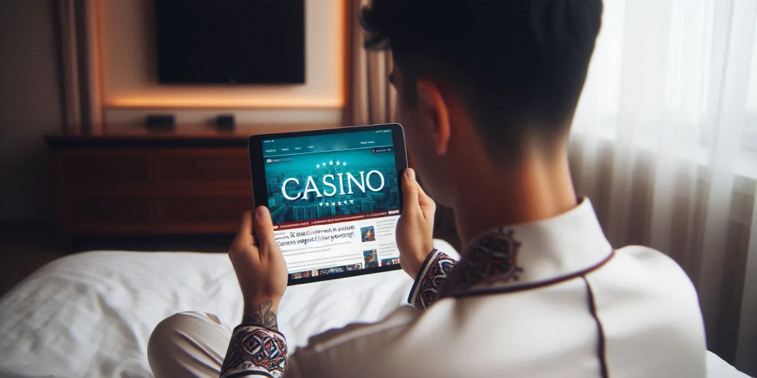 man reads casino news on a tablet