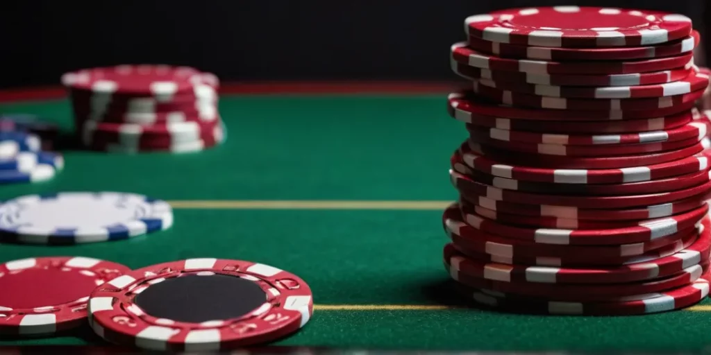 photo of red chips on a poker table